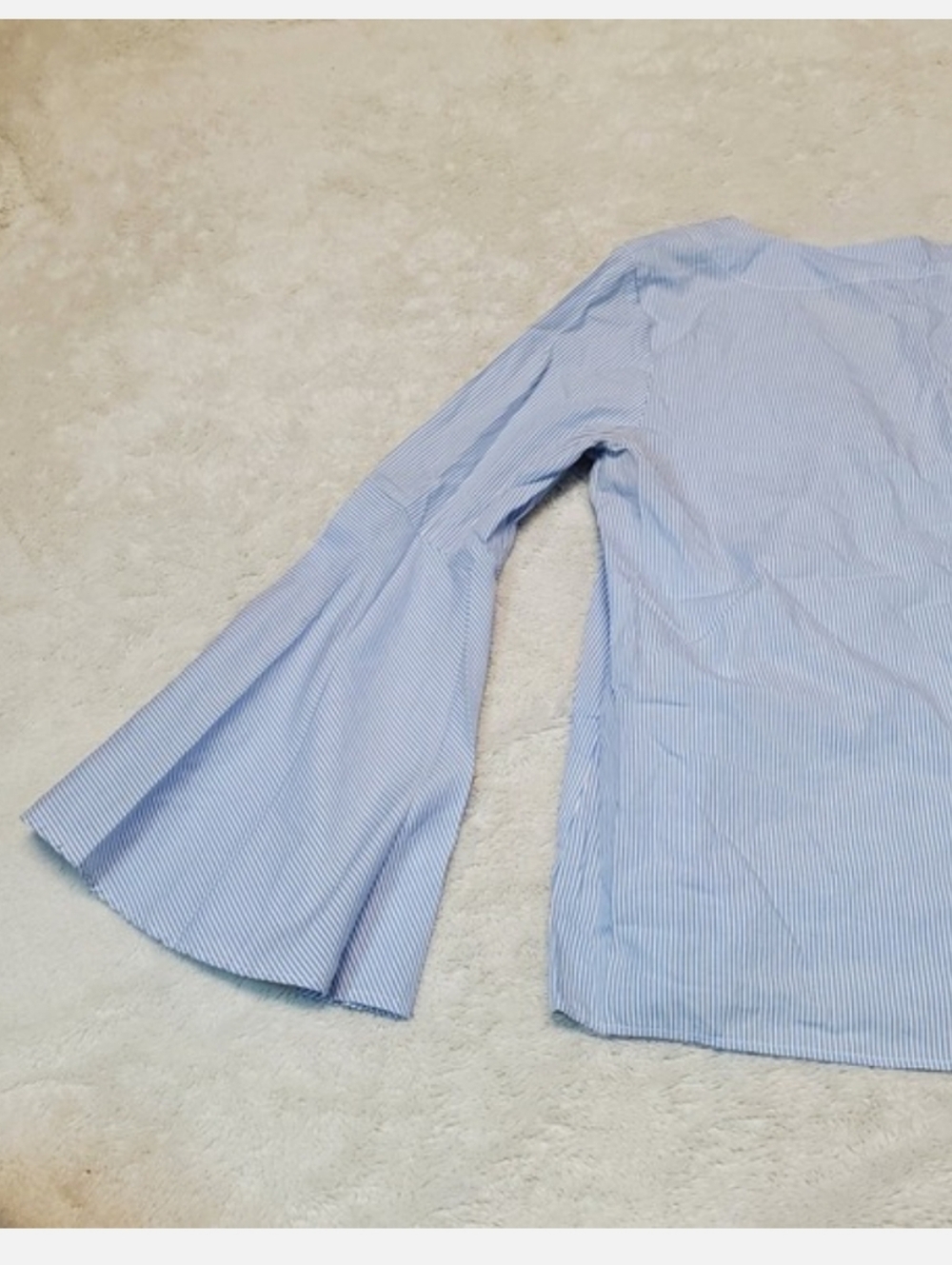 Zara Blue White‎ Stripe Flare Sleeve Blouse Top Medium Classic Old Money Basic